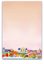 Collection of colourful childrens toys with a soft gradient background, perfect for early childhood and playful designs