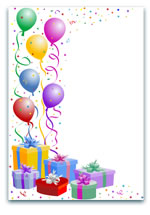 Colourful balloons, gift boxes, and confetti on a white background, ideal for birthday or celebration-themed designs