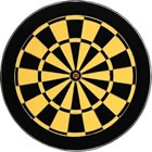 Black and yellow dartboard-style target with a bullseye in the centre, ideal for themes of precision, focus, or games