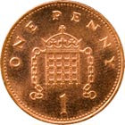 UK one penny coin featuring the portcullis design, ideal for themes related to currency, finance, or British heritag