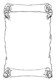 Outlined scroll frame with crab decorations, ideal for colouring pages or nautical-themed crafts