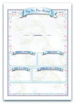 Blue lace-themed frame with soft dove and floral accents, ideal for elegant or formal announcements