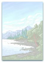 Serene lake and mountain landscape with trees along the shoreline, great for nature or scenic themes