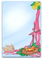 Easter-themed frame with a bunny, colourful eggs in a nest, and a pink ribbon-adorned cross, perfect for spring or holiday celebrations