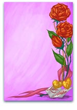 Bright pink background with red roses, golden hearts, and a love letter, ideal for Valentines Day or romantic celebrations